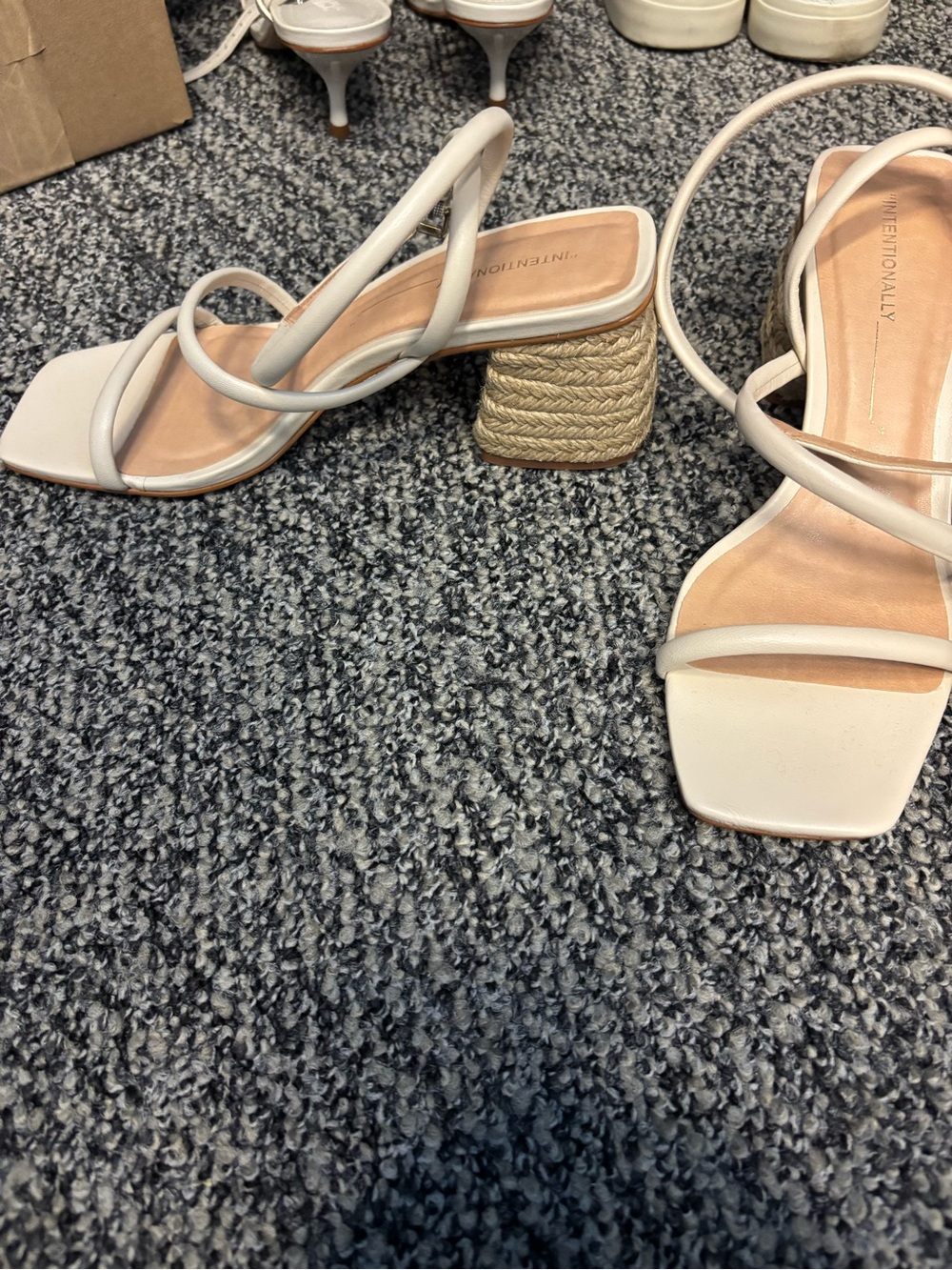 INTENTIONALLY BLANK White Strappy Square-Toe Heeled Sandals
